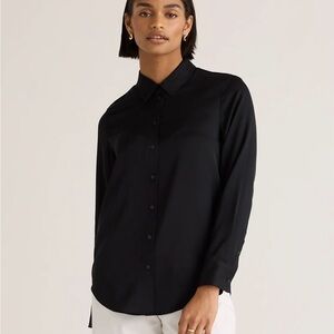 Quince Silk Notch Collar Black Blouse